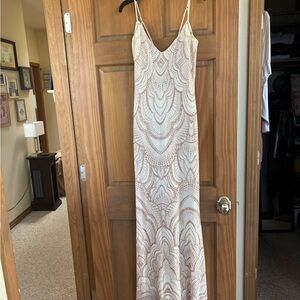 Elegant Ivory and Rose Gold Glitter Accented Slip Dress